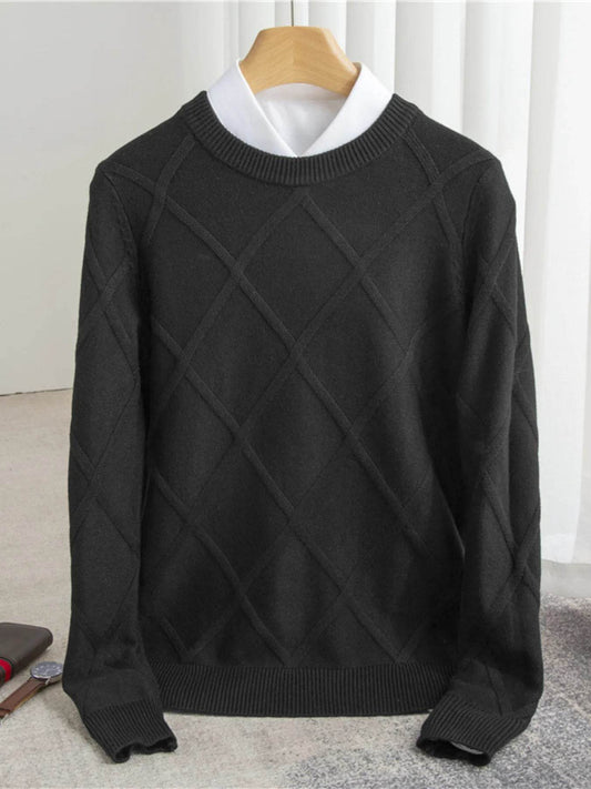 Men's Full Size Diamond Pattern Long Sleeve Sweater Plus Size - Tredona LLC