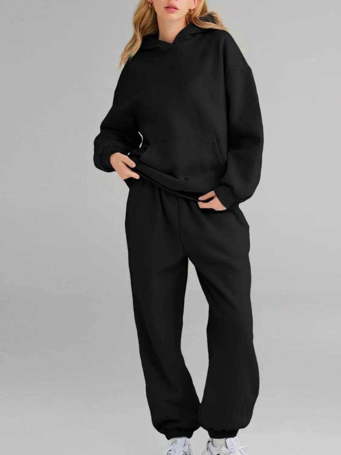 Full Size Kangaroo Pocket Hoodie and Joggers Set Plus Size - Tredona LLC