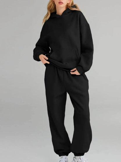 Full Size Kangaroo Pocket Hoodie and Joggers Set Plus Size - Tredona LLC