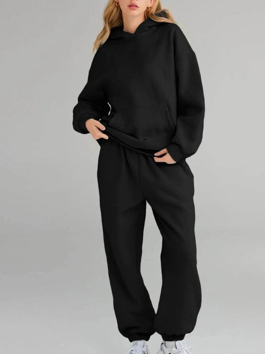 Full Size Kangaroo Pocket Hoodie and Joggers Set Plus Size - Tredona LLC