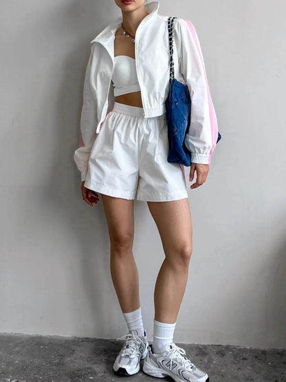 Zip Up Long Sleeve Jacket and Shorts Set - Tredona LLC