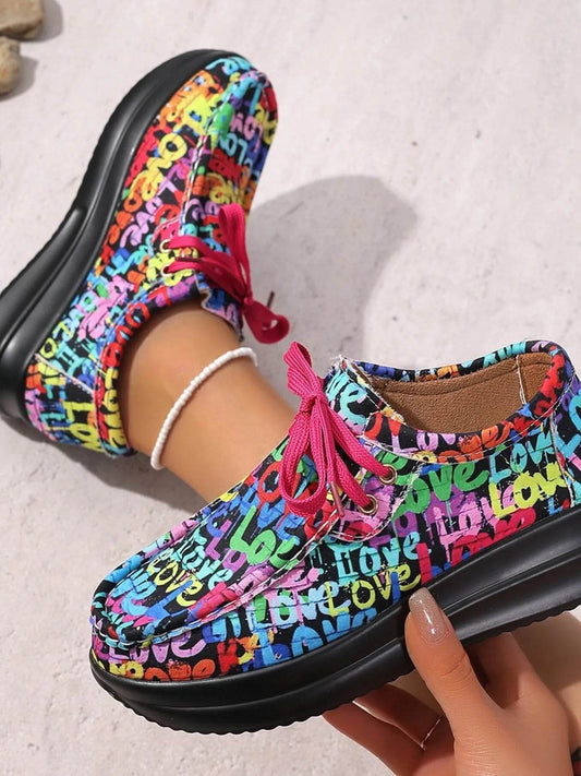 Graffiti Print Platform Sneakers - Tredona LLC