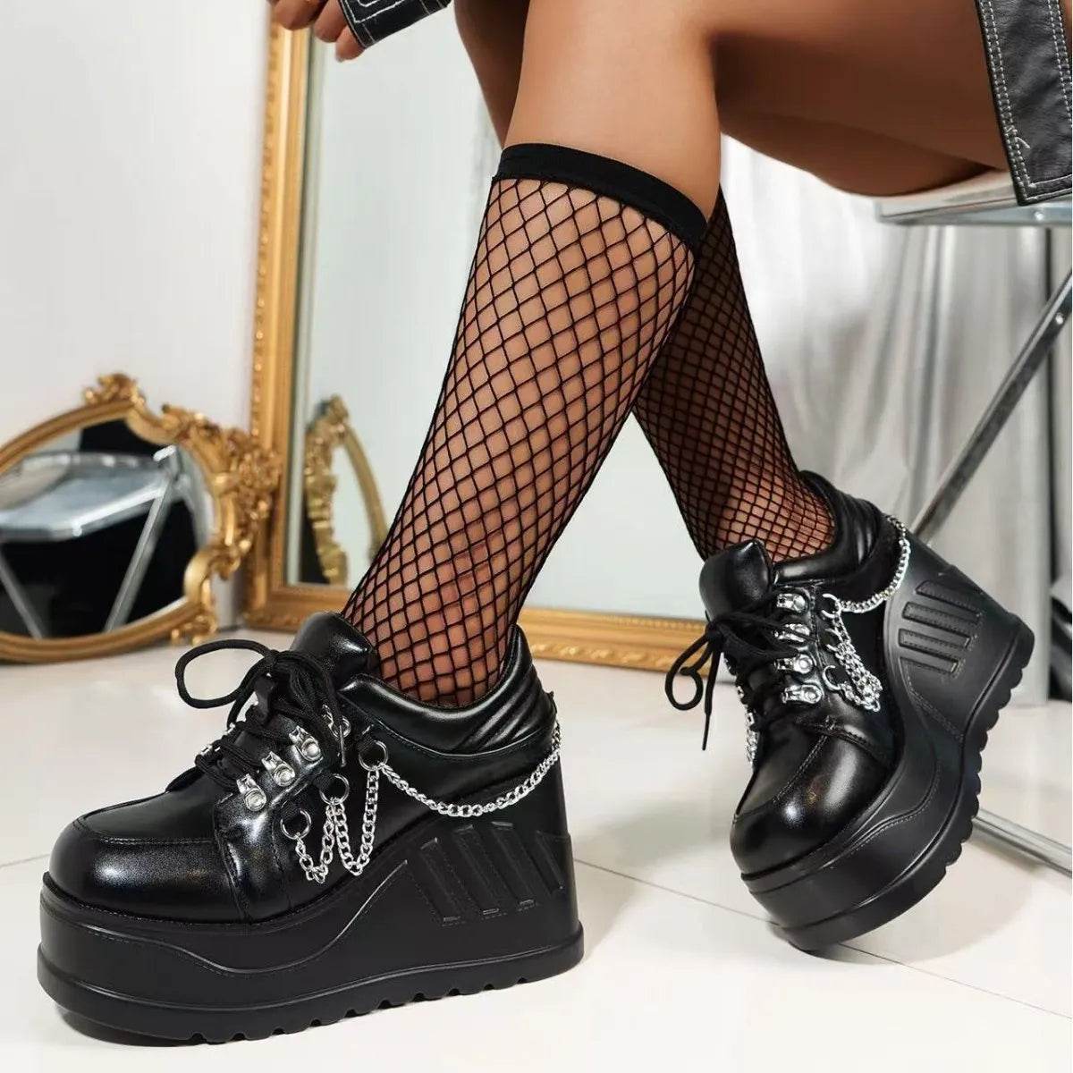 Lace Up Wedge Sneakers - Tredona LLC