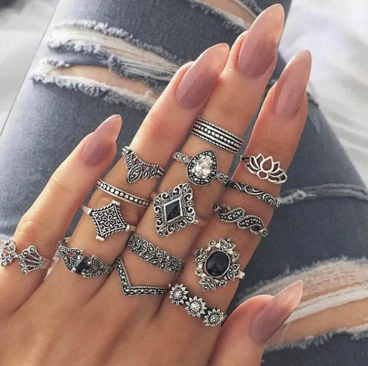 15 Piece Alloy Vintage Ring Set - Tredona LLC