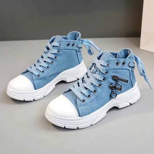 Decor Zipper Lace Up Round Toe Platform Sneakers - Tredona LLC