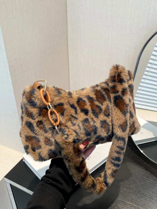 Leopard Fluff Shoulder Bag - Tredona LLC