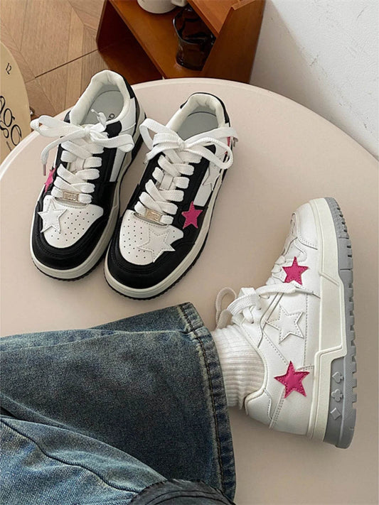 Star Pattern Lace Up Sneakers - Tredona LLC