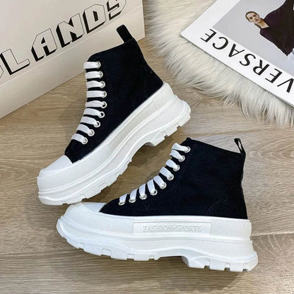 Lace Up Canvas Platform Sneakers - Tredona LLC