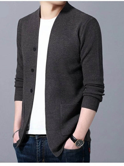 Men's Plus Size Long Sleeve Cardigan with Pockets - Tredona LLC
