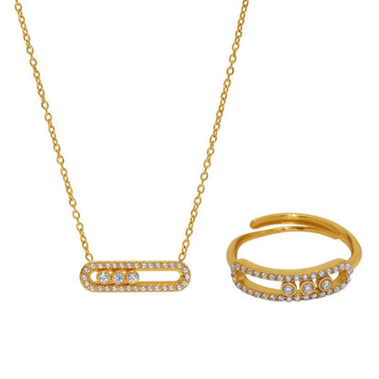 Moving Crystal Bar Necklace and Ring Jewelry Set - Tredona LLC