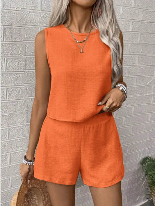 Round Neck Sleeveless Top and Shorts Set - Tredona LLC