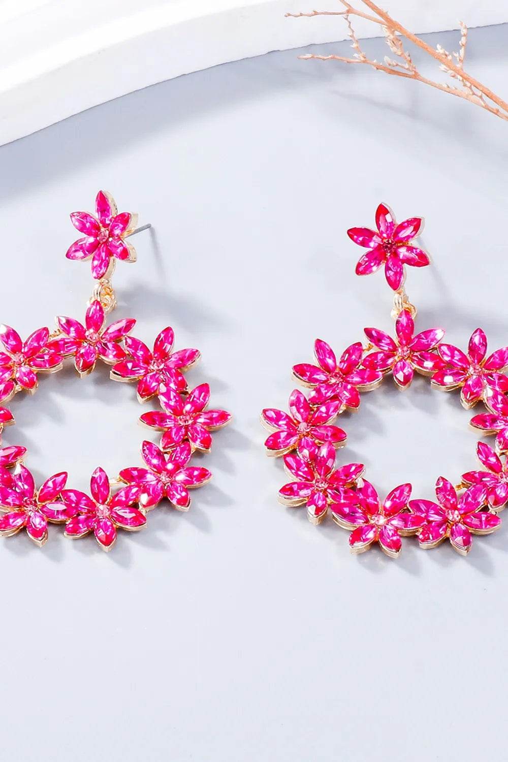 Rhinestone Flower Dangle Earrings - Tredona LLC