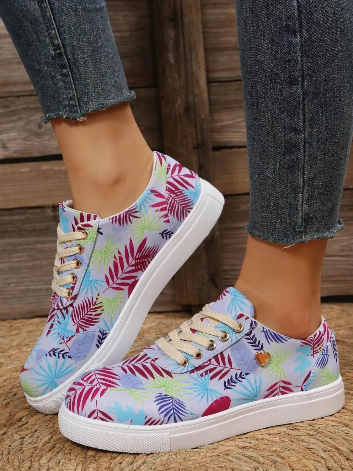 Tropical Leaf Print Canvas Sneakers - Tredona LLC
