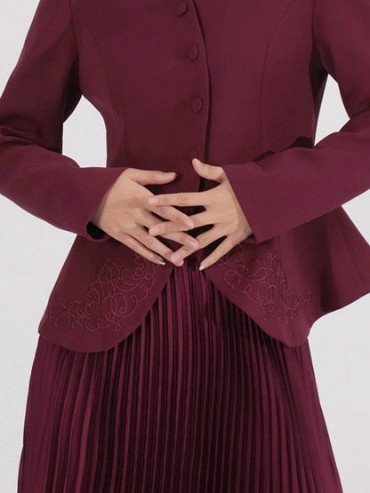 Button Up Long Sleeve Top and Pleated Skirt Set - Tredona LLC