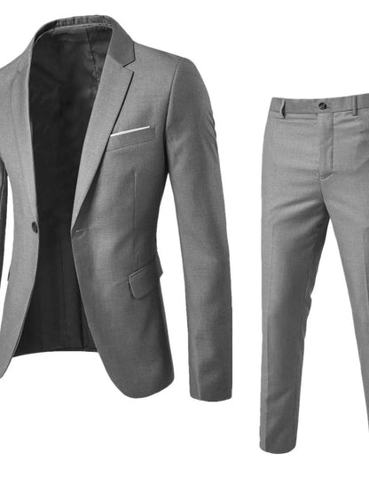 Men's Full Size Slim Fit One Button Top and Pants Two-Piece Blazer Set Plus Size - Tredona LLC