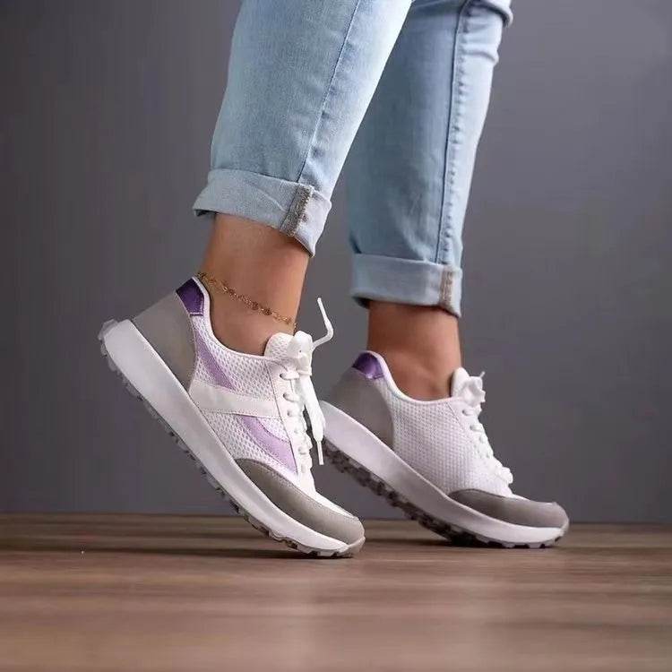 Mesh Contrast Round Toe Sneakers - Tredona LLC