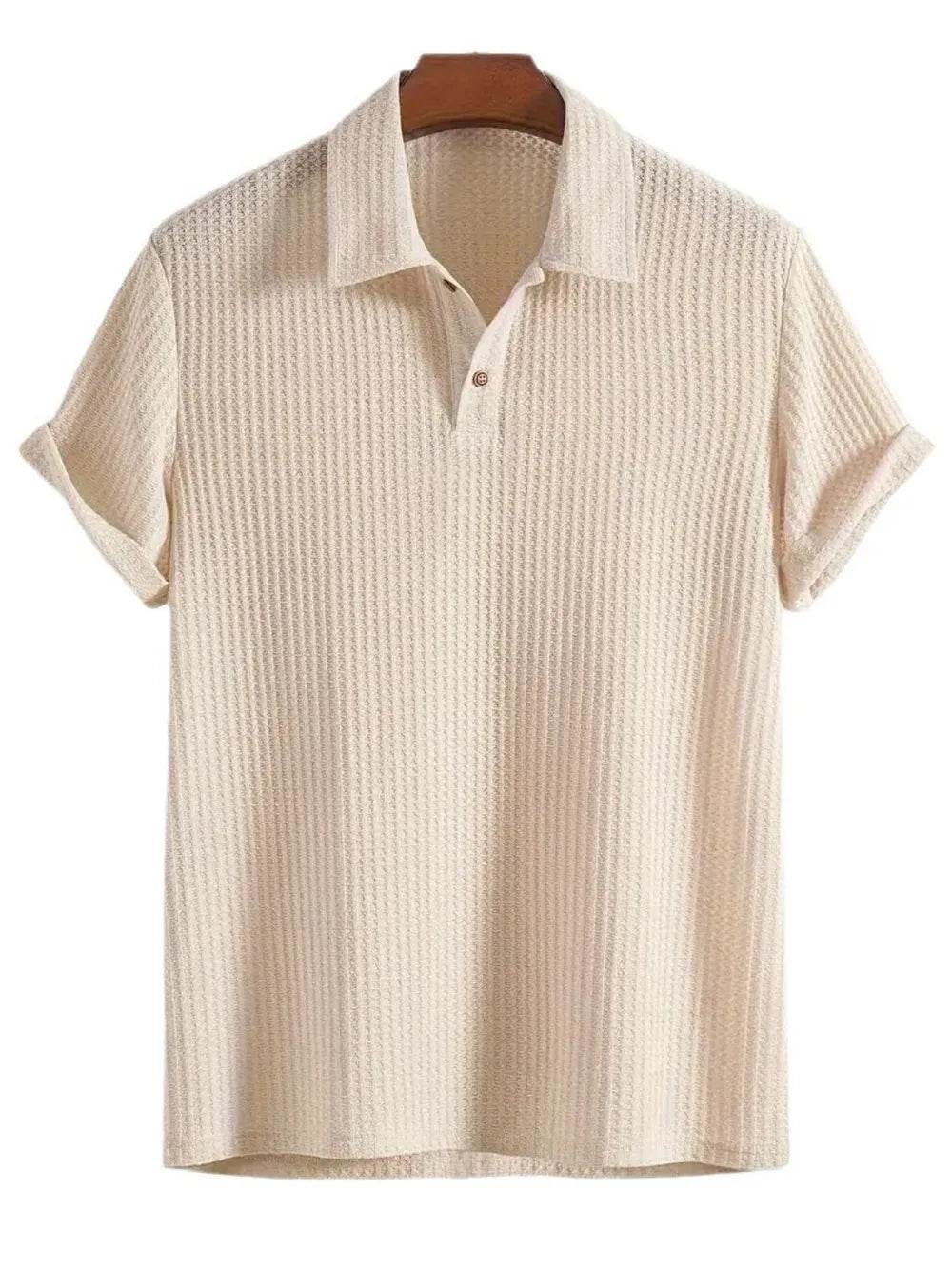 Men's Waffle-Knit Collared Neck Short Sleeve Polo - Tredona LLC