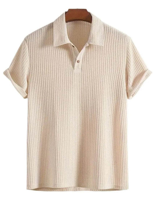 Men's Waffle-Knit Collared Neck Short Sleeve Polo - Tredona LLC
