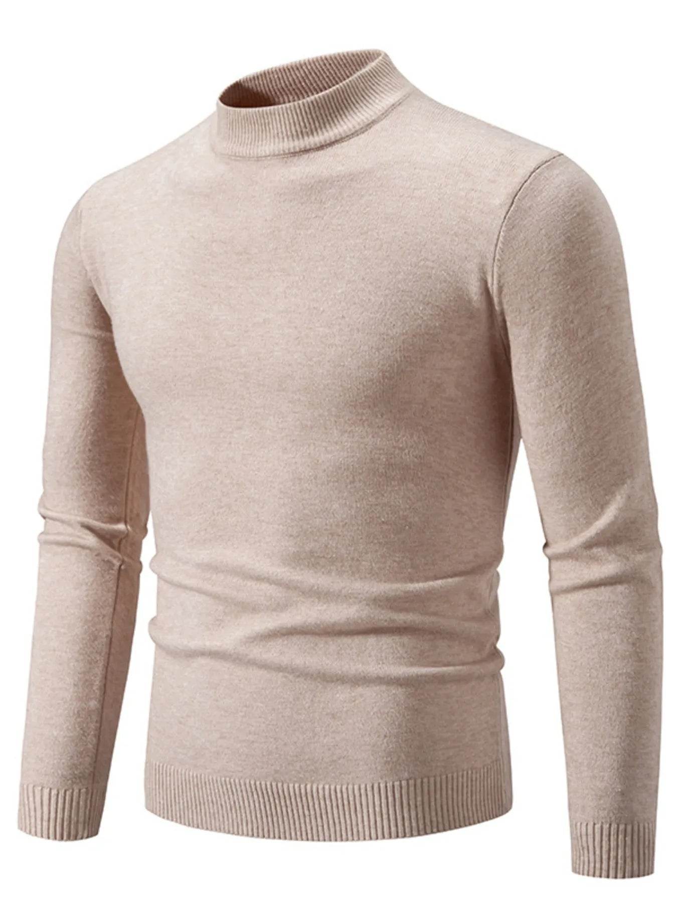 Men's Plus Size Ribbed Hem Mock Neck Long Sleeve Sweater - Tredona LLC