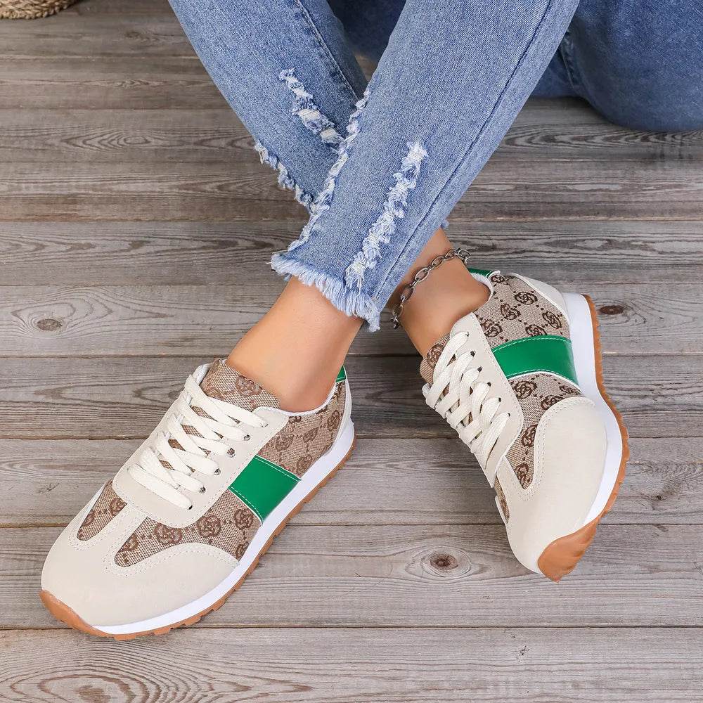 Contrast Round Toe Flat Sneakers - Tredona LLC