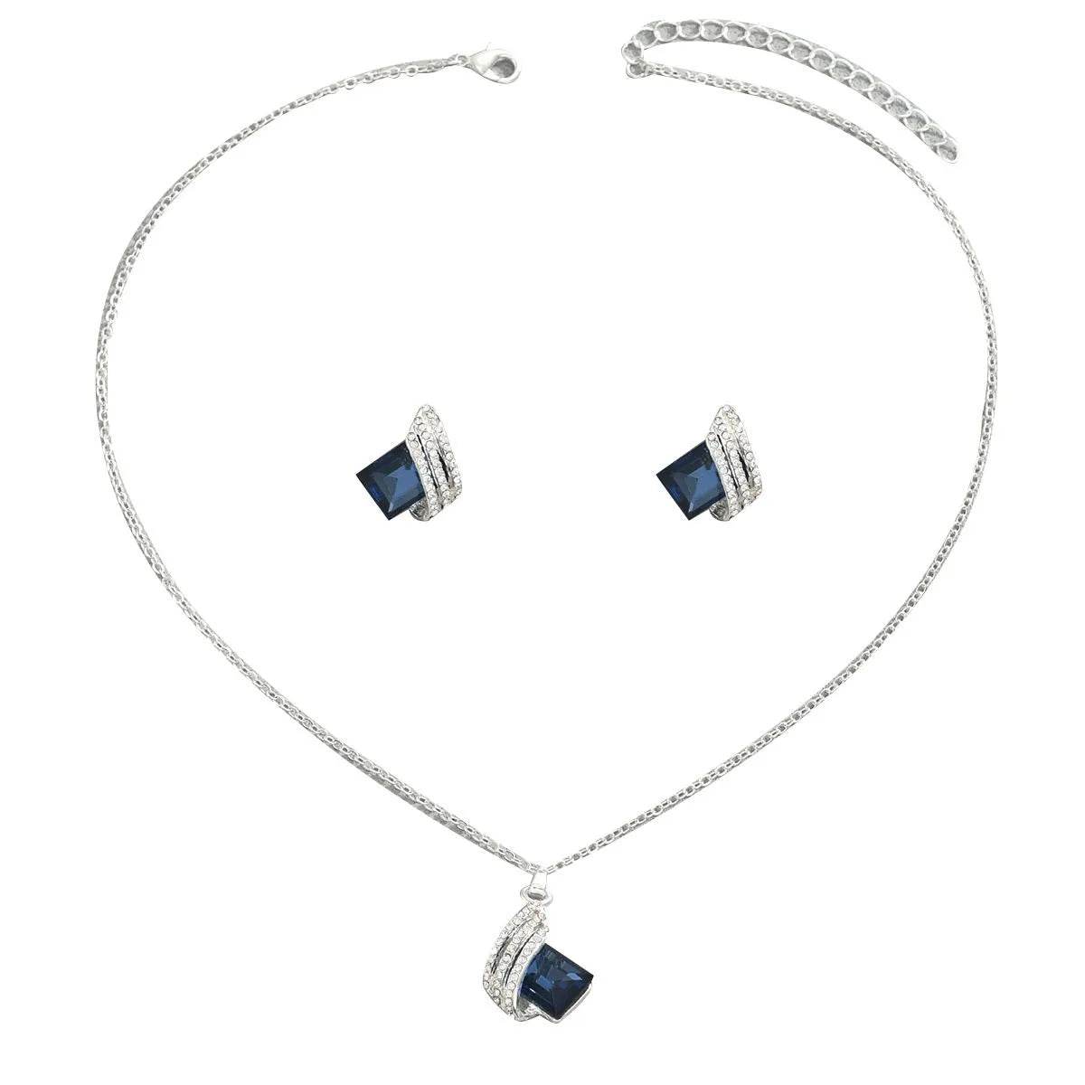 Stainless Steel Crystal Geometric Earrings and Necklace Jewelry Set - Tredona LLC