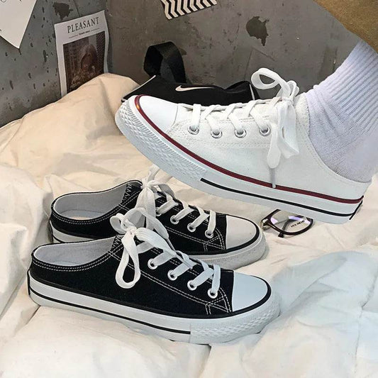 Round Toe Lace-Up Canvas Sneakers - Tredona LLC