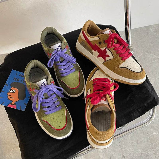 Contrast Star Lace Up Athletic Sneakers - Tredona LLC