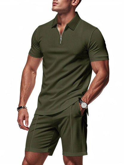 Men's Plus Size Quarter Zip Short Sleeve Top and Shorts Set - Tredona LLC