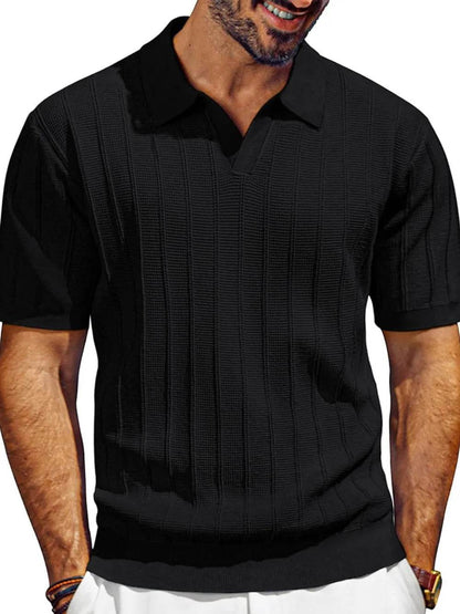 Men's Full Size Textured Collared Neck Short Sleeve Polo Plus Size - Tredona LLC