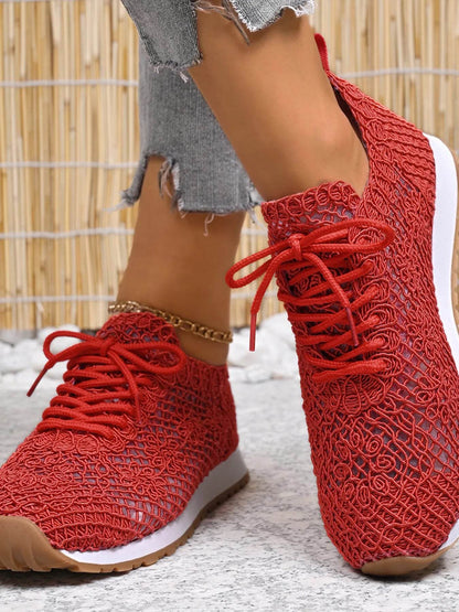 Breathable Mesh Lace-Up Sneakers - Tredona LLC