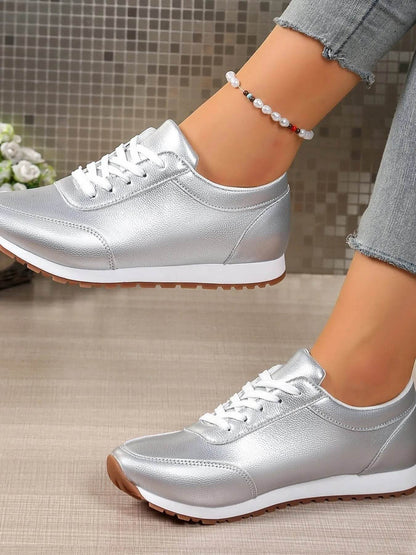 Round Toe Lace-Up Sneakers - Tredona LLC