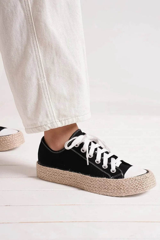 Beast Fashion Lace Up Woven Espadrille Sole Sneakers - Tredona LLC
