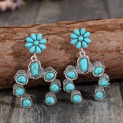 Artificial Turquoise Alloy Dangle Earrings - Tredona LLC