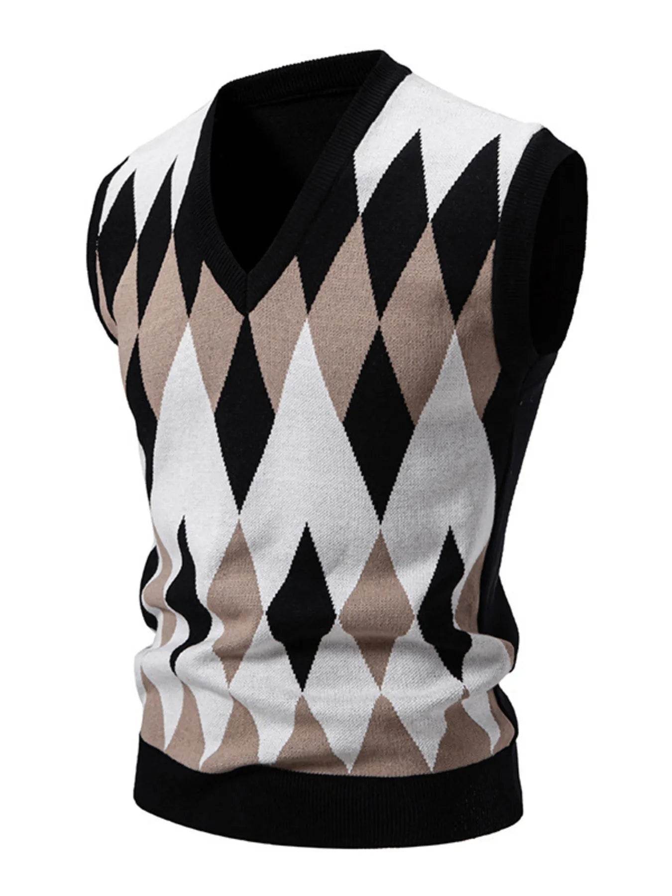 Men's Plus Size Diamond Pattern V-Neck Sweater Vest - Tredona LLC