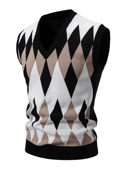 Men's Plus Size Diamond Pattern V-Neck Sweater Vest - Tredona LLC