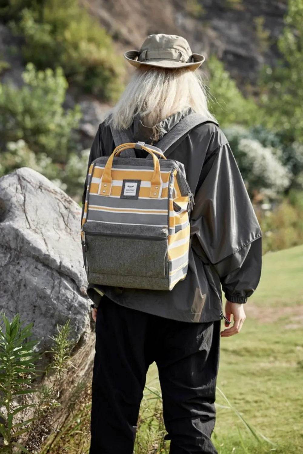 Himawari Striped Waterproof Nylon Backpack Bag with Side Pockets - Tredona LLC