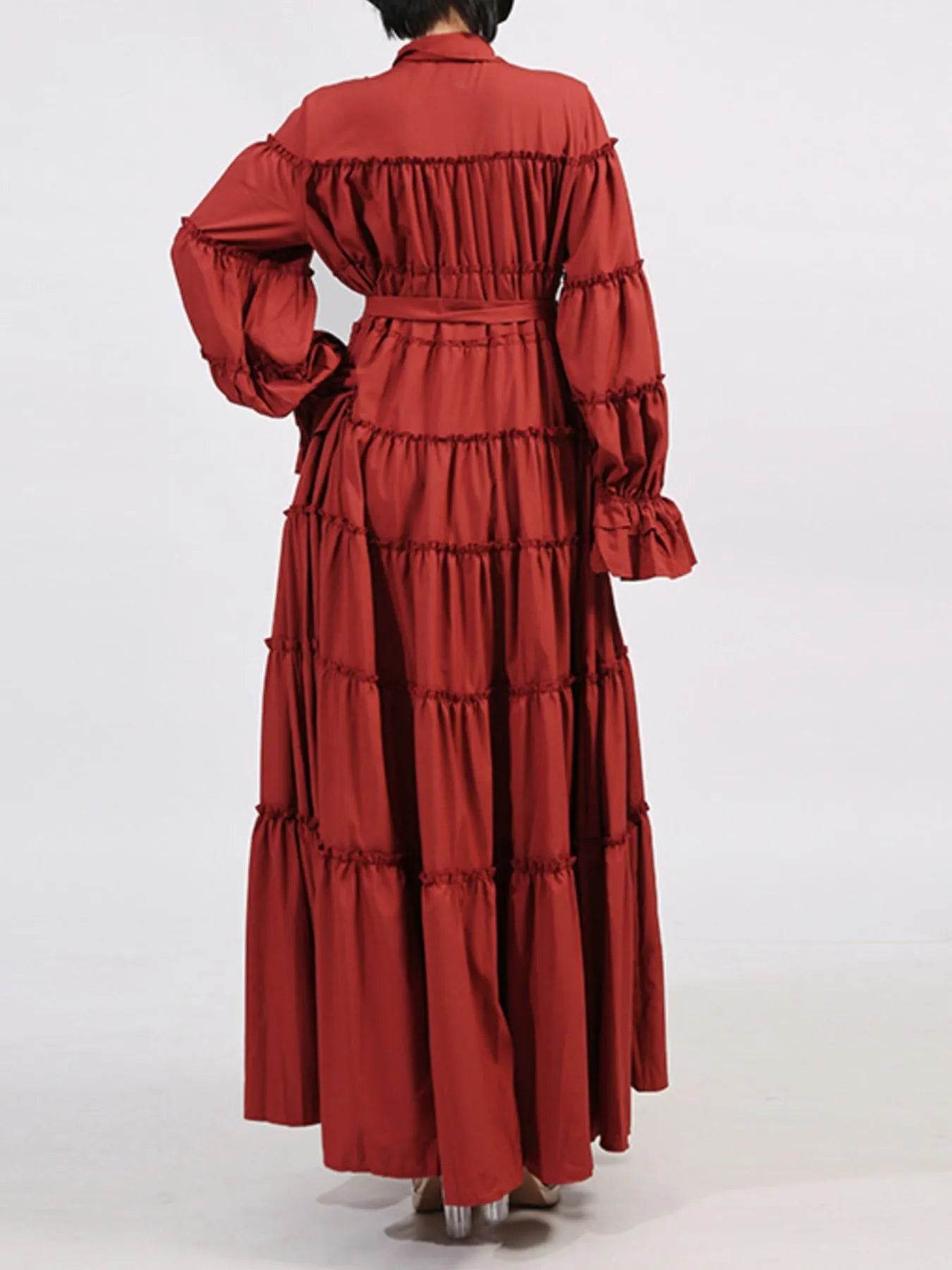 Tiered Tie Waist Maxi Dress - Tredona LLC