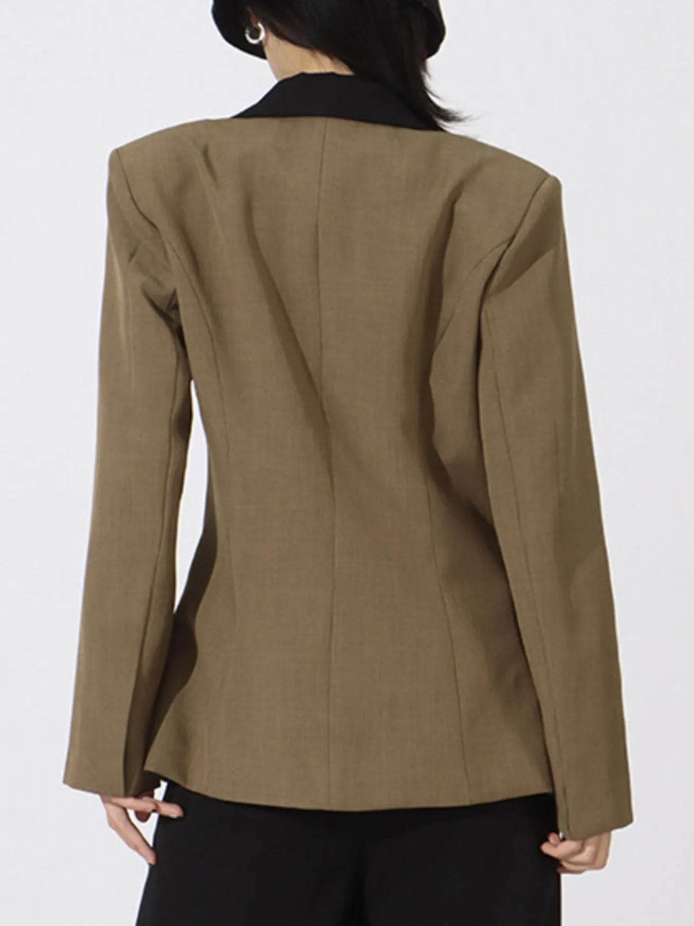 Contrast Lapel Collar Long Sleeve Blazer - Tredona LLC