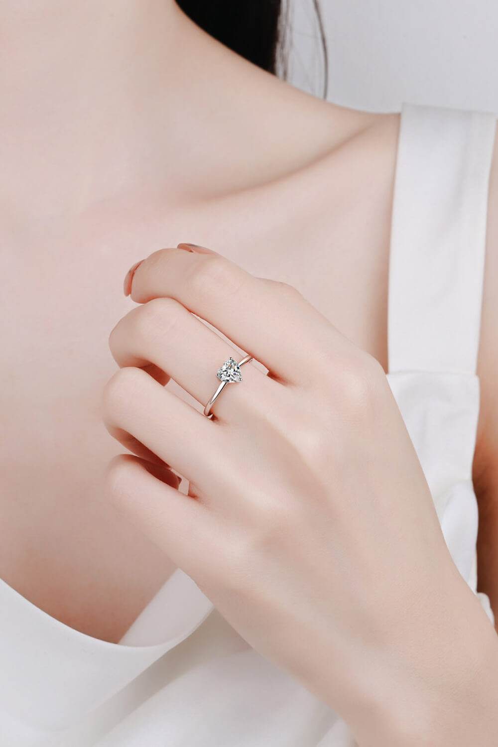 925 Sterling Silver Heart-Shaped Moissanite Solitaire Ring - Tredona LLC