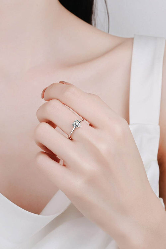 925 Sterling Silver Heart-Shaped Moissanite Solitaire Ring - Tredona LLC