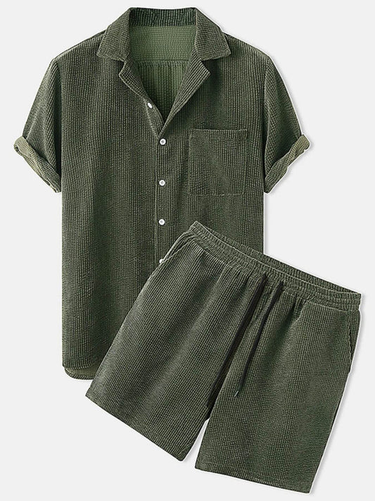 Men's Full Size Classic Textured Top and Shorts Set Plus Size - Tredona LLC