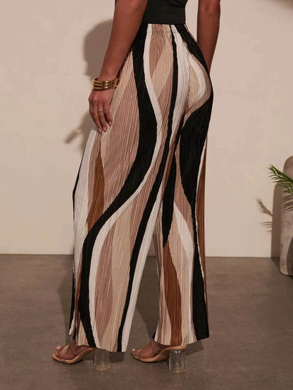 Drawstring Contrast Wide Leg Pants - Tredona LLC