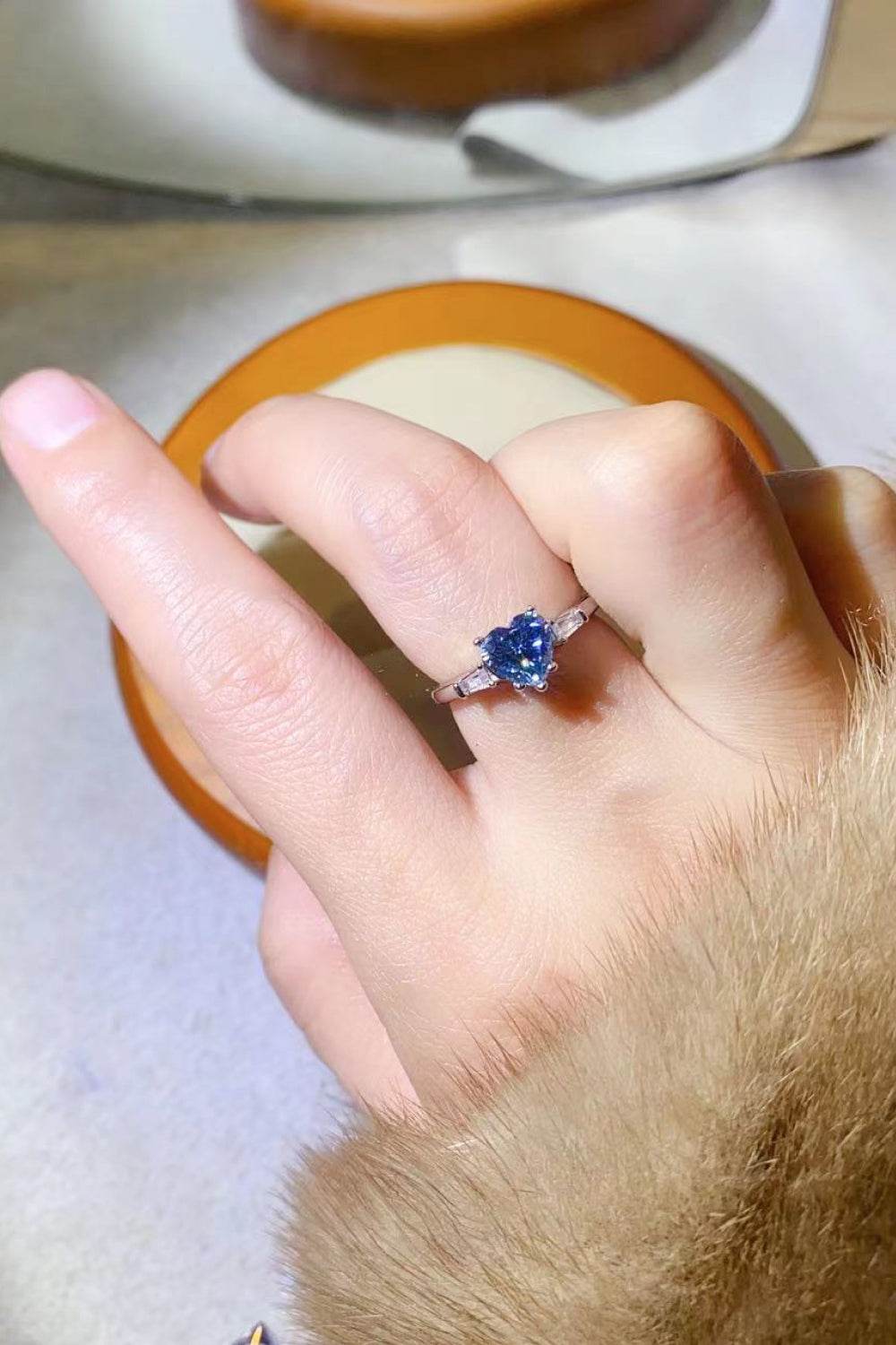 1 Carat Moissanite Heart-Shaped Platinum-Plated Ring in Blue - Tredona LLC