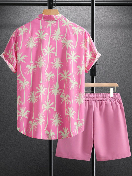 Men's Palm Tree Print Top and Shorts Summer Set - Tredona LLC