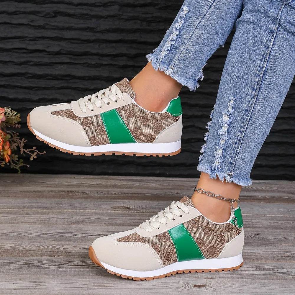 Contrast Round Toe Flat Sneakers - Tredona LLC