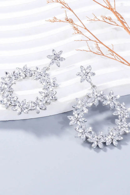 Rhinestone Flower Dangle Earrings - Tredona LLC