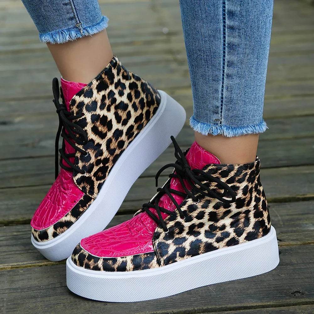 PU Leather Leopard Platform Sneakers - Tredona LLC