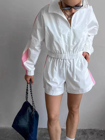 Zip Up Long Sleeve Jacket and Shorts Set - Tredona LLC