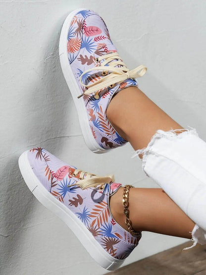 Tropical Leaf Print Canvas Sneakers - Tredona LLC