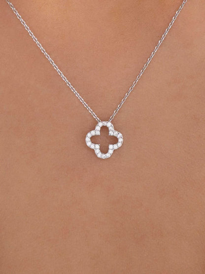 Inlaid Zircon Clover Pendant Necklace - Tredona LLC